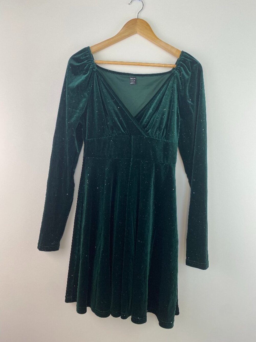 Dark Green Sparkle Velvet A-Line Mini Dress | Medium